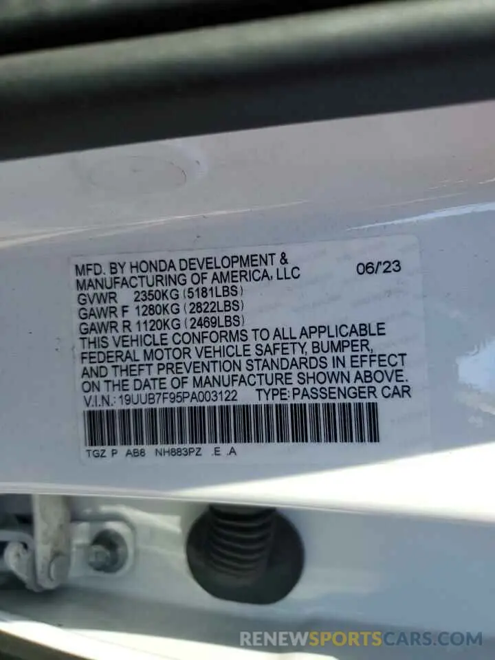 12 fotografías del automóvil dañado 19UUB7F95PA003122 ACURA TLX 2023