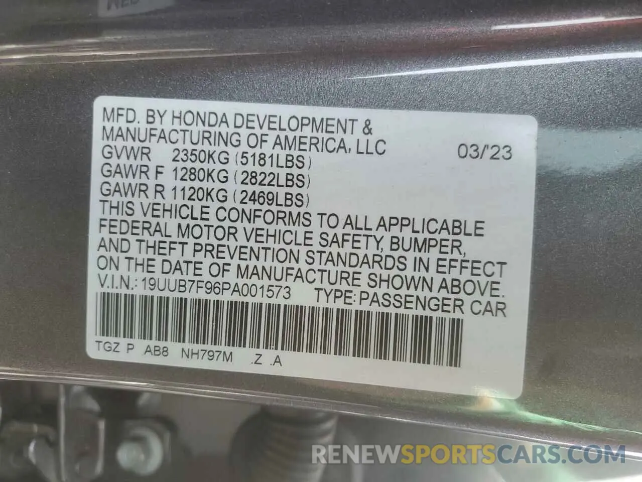 12 fotografías del automóvil dañado 19UUB7F96PA001573 ACURA TLX 2023