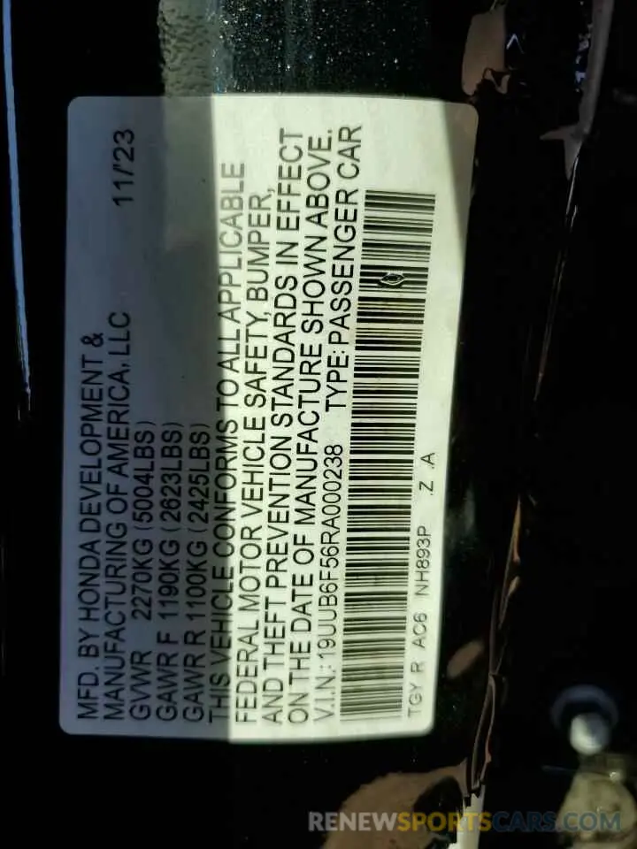 13 fotografías del automóvil dañado 19UUB6F56RA000238 ACURA TLX 2024