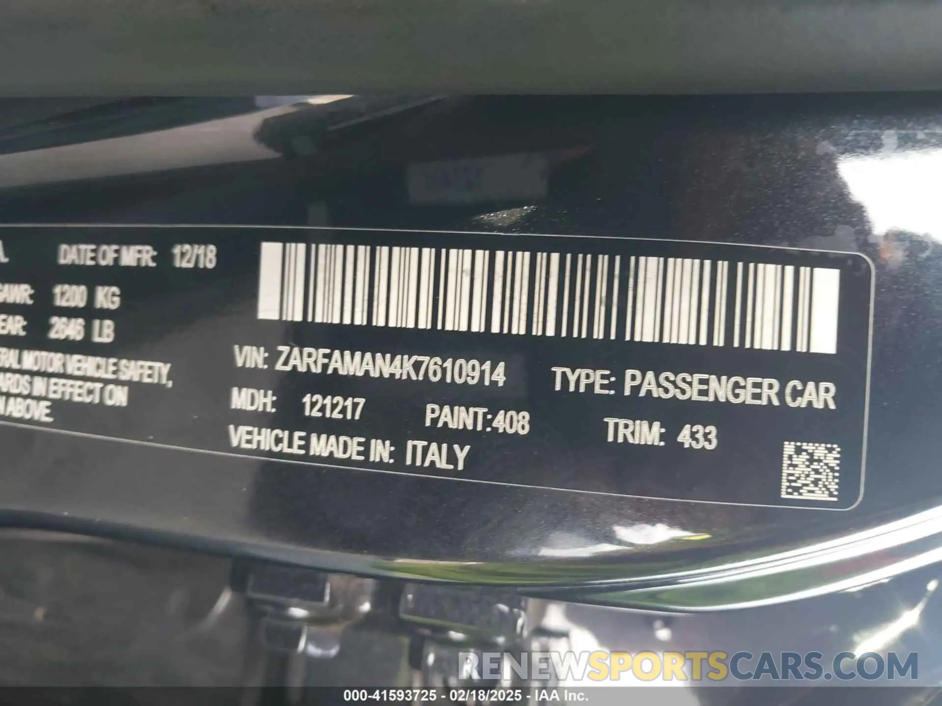 9 fotografías del automóvil dañado ZARFAMAN4K7610914 ALFA ROMEO GIULIA 2019