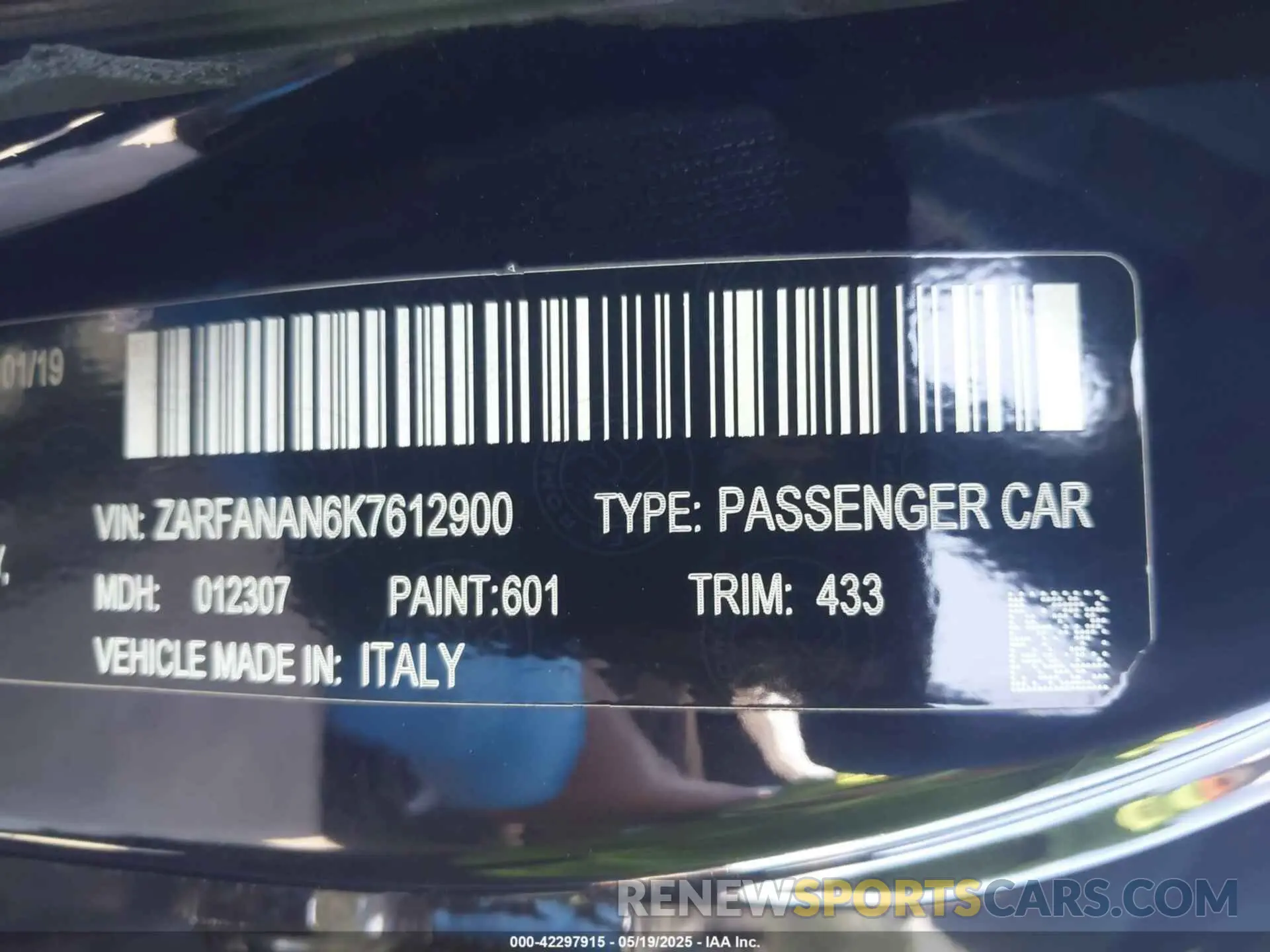 9 fotografías del automóvil dañado ZARFANAN6K7612900 ALFA ROMEO GIULIA 2019