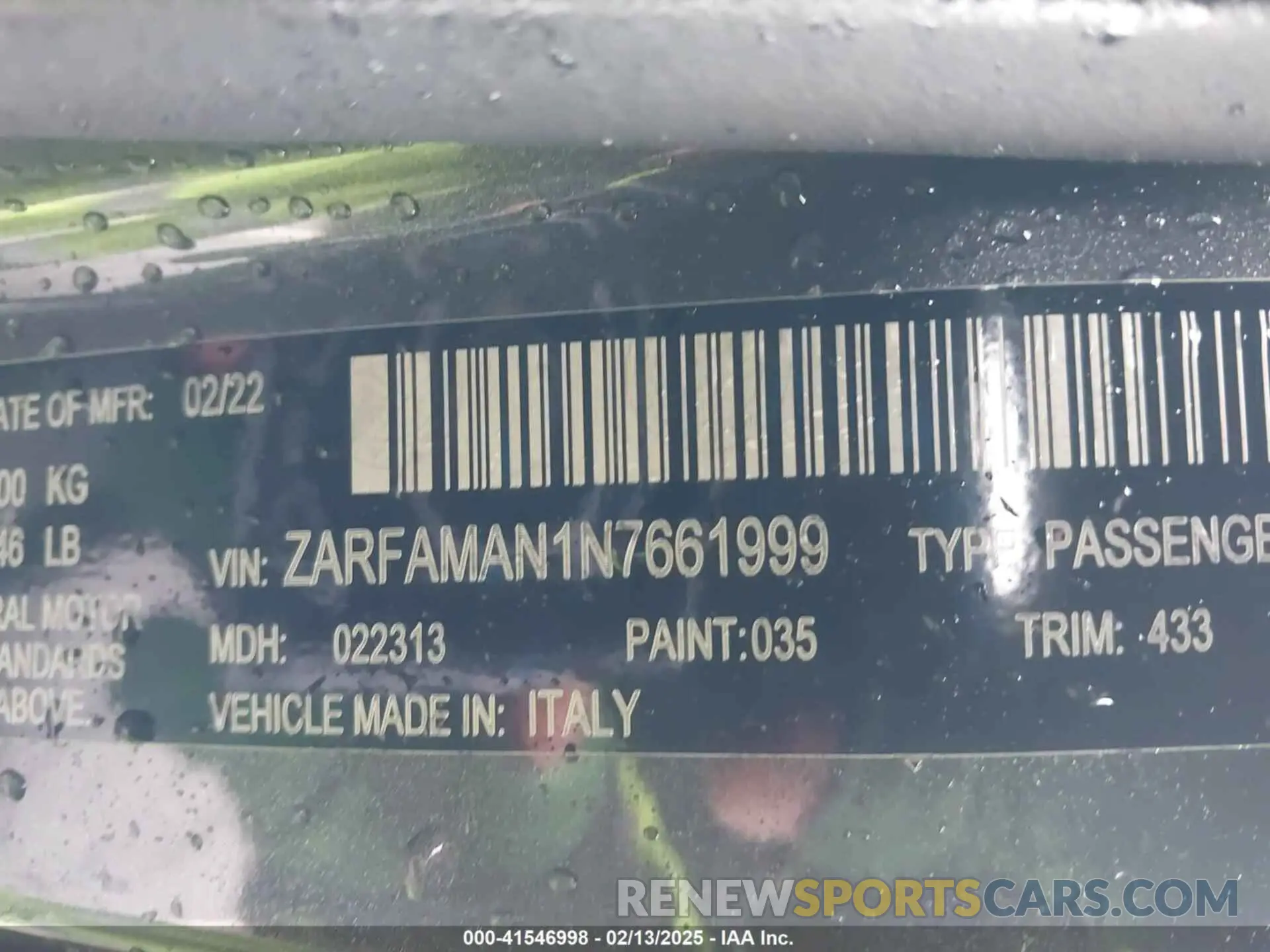 9 fotografías del automóvil dañado ZARFAMAN1N7661999 ALFA ROMEO GIULIA 2022