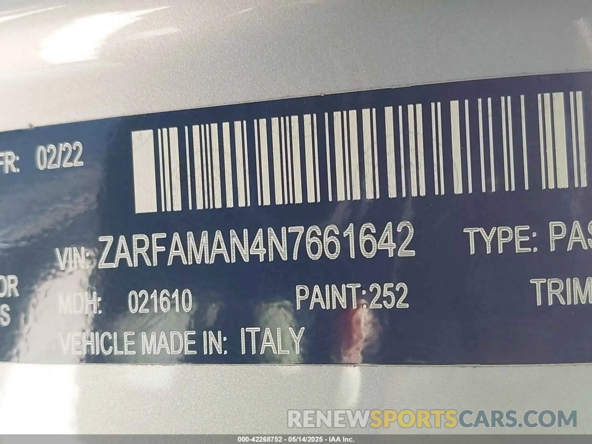 9 fotografías del automóvil dañado ZARFAMAN4N7661642 ALFA ROMEO GIULIA 2022