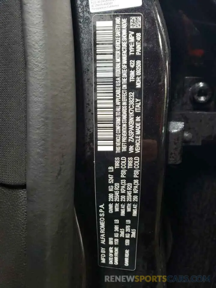 12 fotografías del automóvil dañado ZASPAKBN1K7C38232 ALFA ROMEO STELVIO 2019