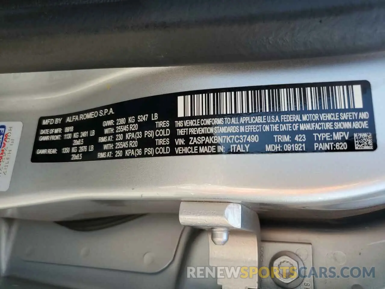 12 fotografías del automóvil dañado ZASPAKBN7K7C37490 ALFA ROMEO STELVIO 2019