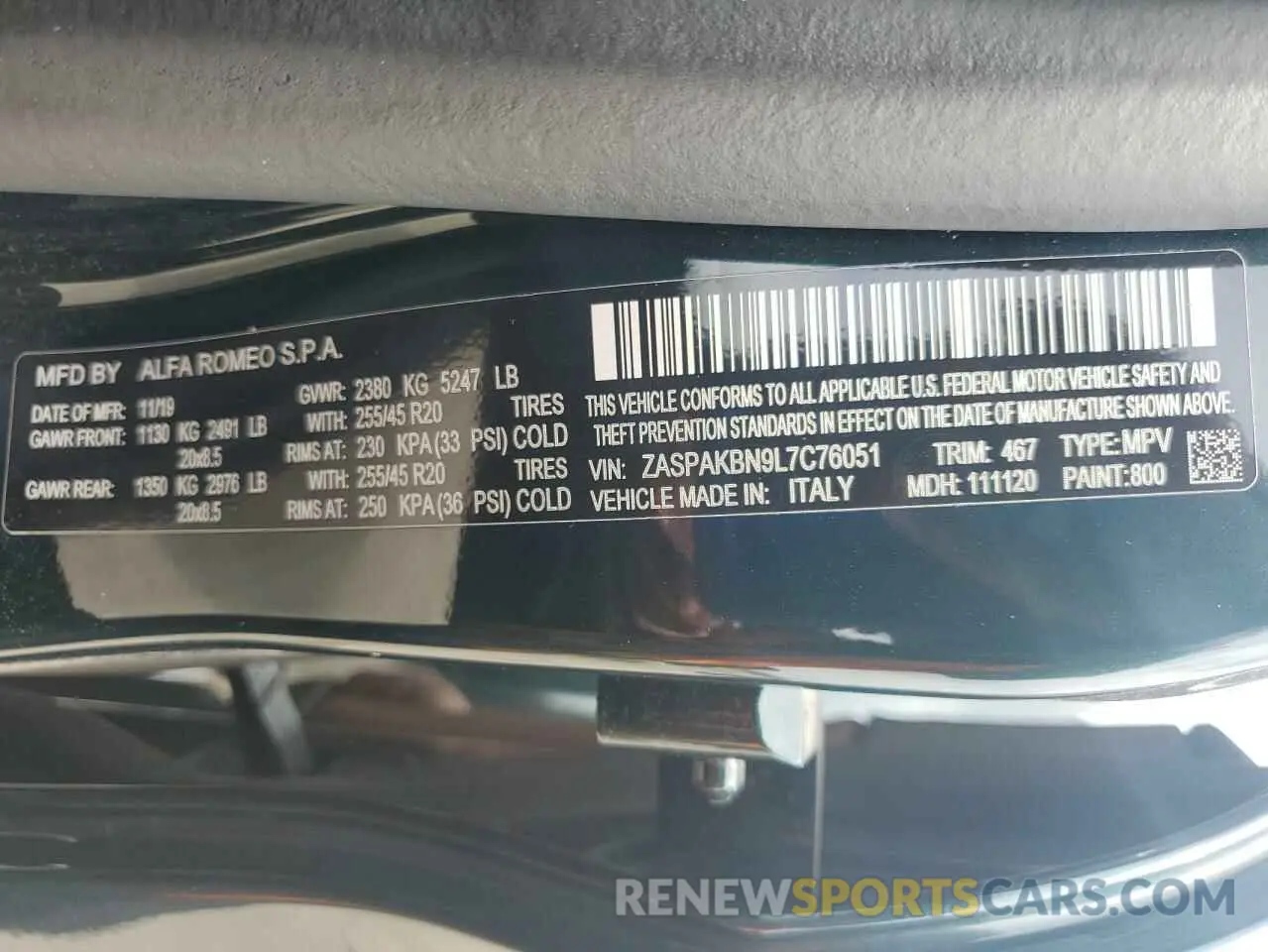13 fotografías del automóvil dañado ZASPAKBN9L7C76051 ALFA ROMEO STELVIO 2020