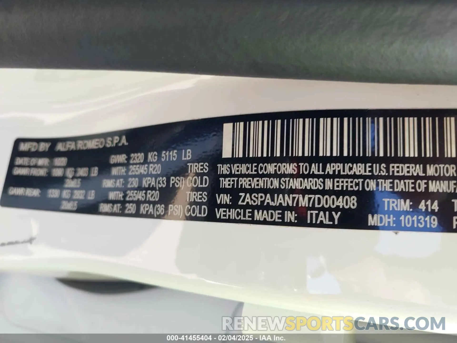 9 fotografías del automóvil dañado ZASPAJAN7M7D00408 ALFA ROMEO STELVIO 2021