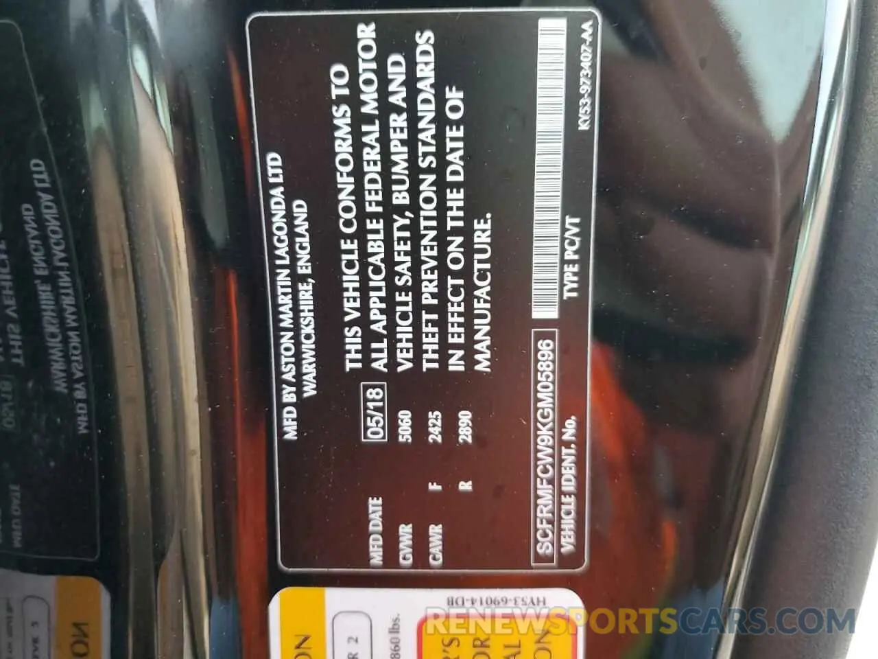 12 fotografías del automóvil dañado SCFRMFCW9KGM05896 ASTON MARTIN ALL MODELS 2019