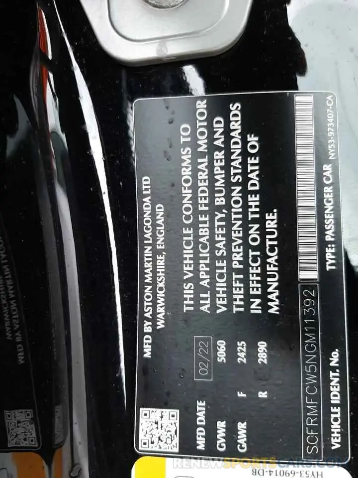 10 fotografías del automóvil dañado SCFRMFCW5NGM11392 ASTON MARTIN ALL MODELS 2022