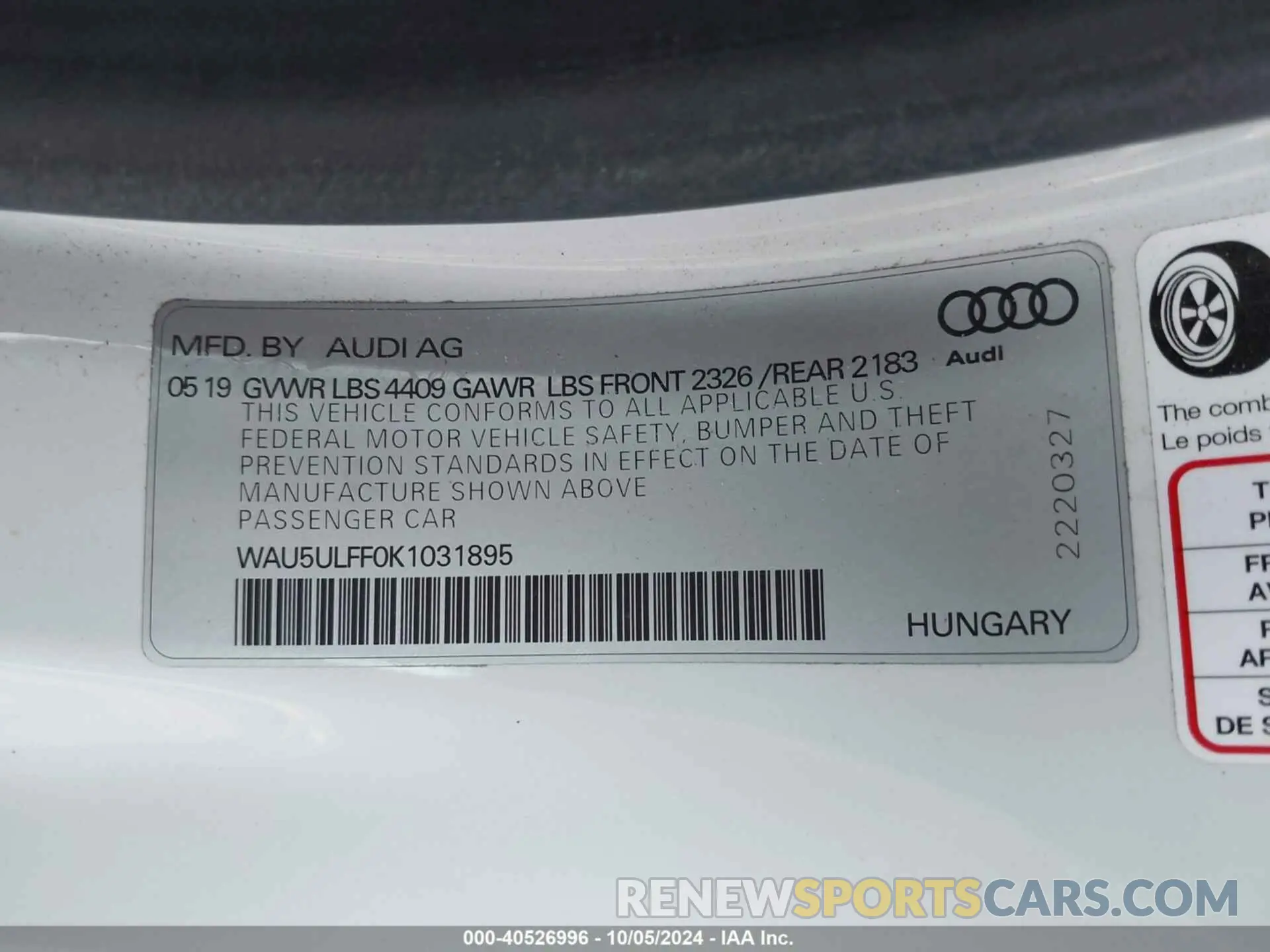 9 fotografías del automóvil dañado WAU5ULFF0K1031895 AUDI A3 2019