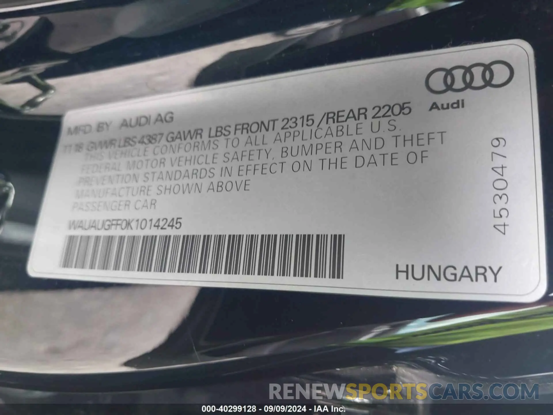 9 fotografías del automóvil dañado WAUAUGFF0K1014245 AUDI A3 2019