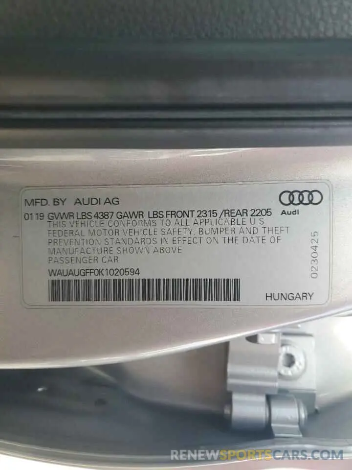 13 fotografías del automóvil dañado WAUAUGFF0K1020594 AUDI A3 2019