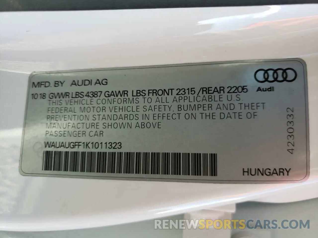 12 fotografías del automóvil dañado WAUAUGFF1K1011323 AUDI A3 2019