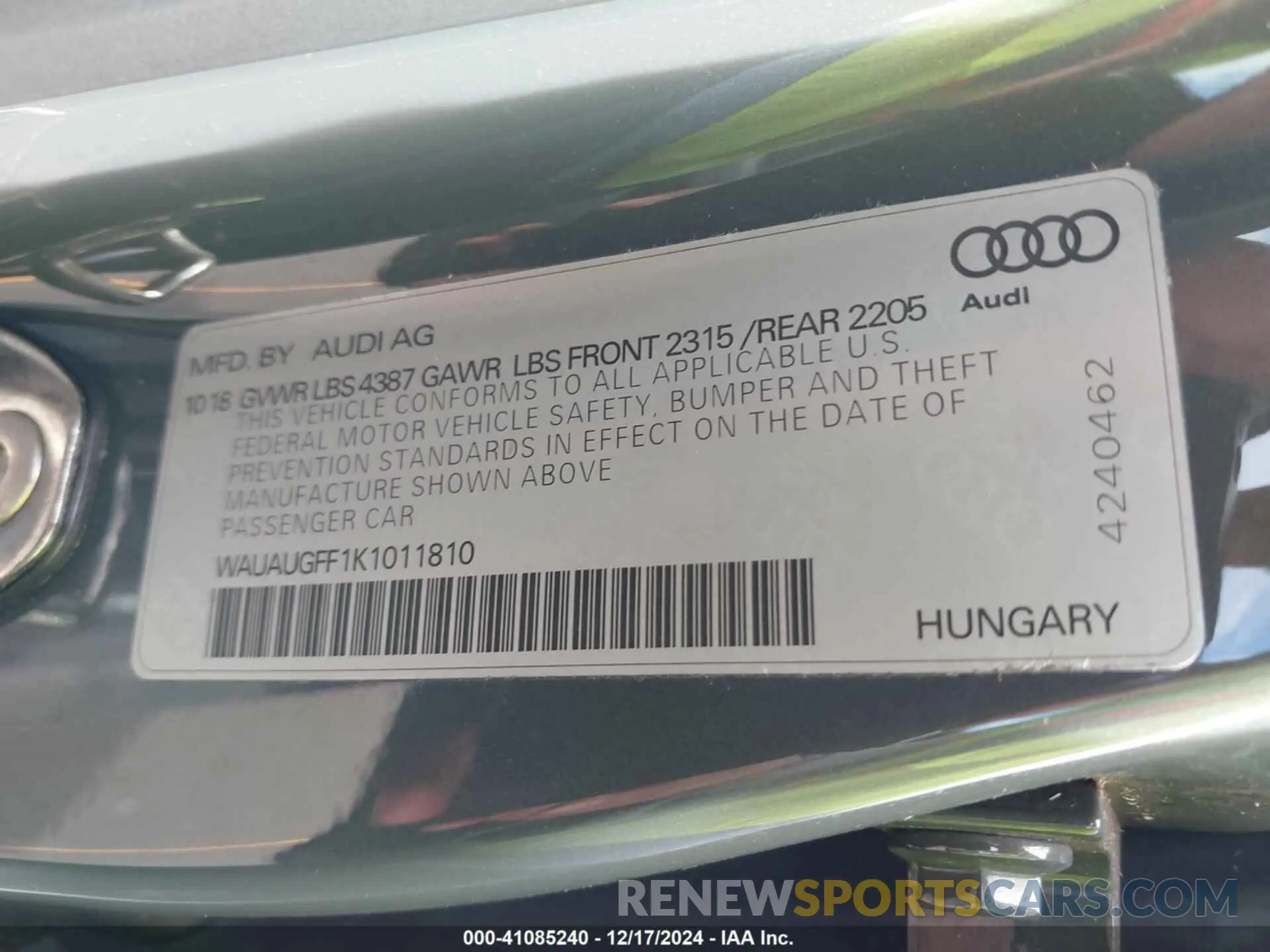 9 fotografías del automóvil dañado WAUAUGFF1K1011810 AUDI A3 2019