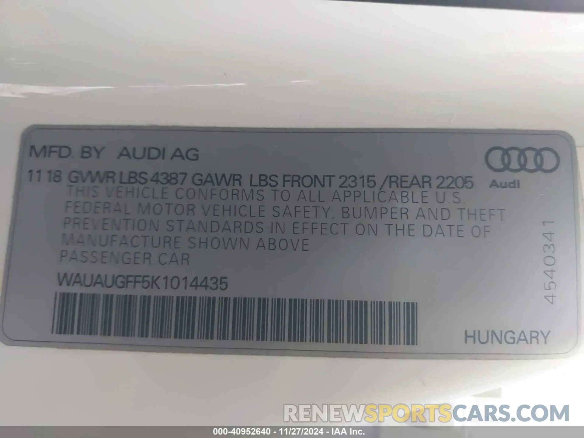 9 fotografías del automóvil dañado WAUAUGFF5K1014435 AUDI A3 2019