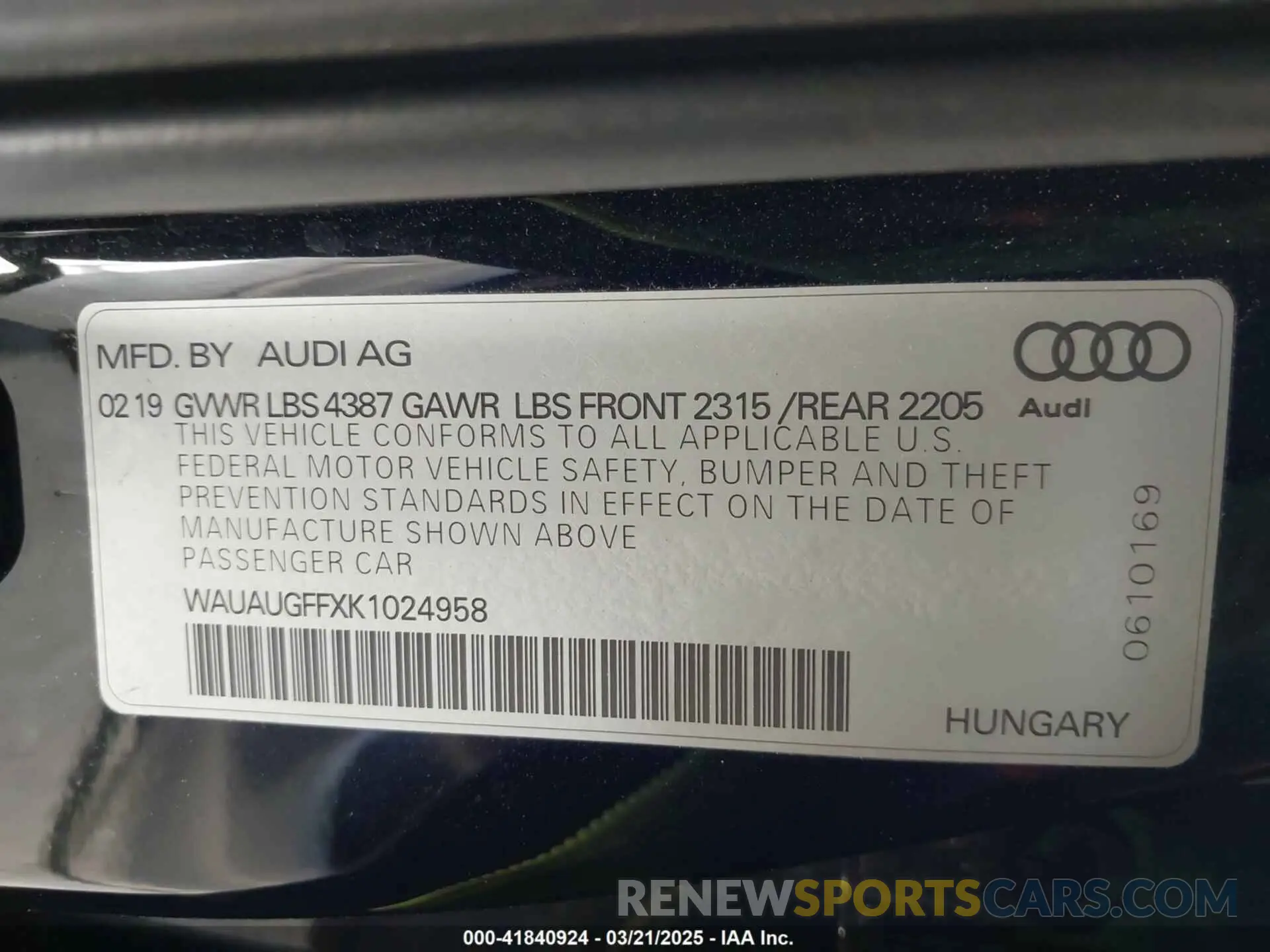 9 fotografías del automóvil dañado WAUAUGFFXK1024958 AUDI A3 2019