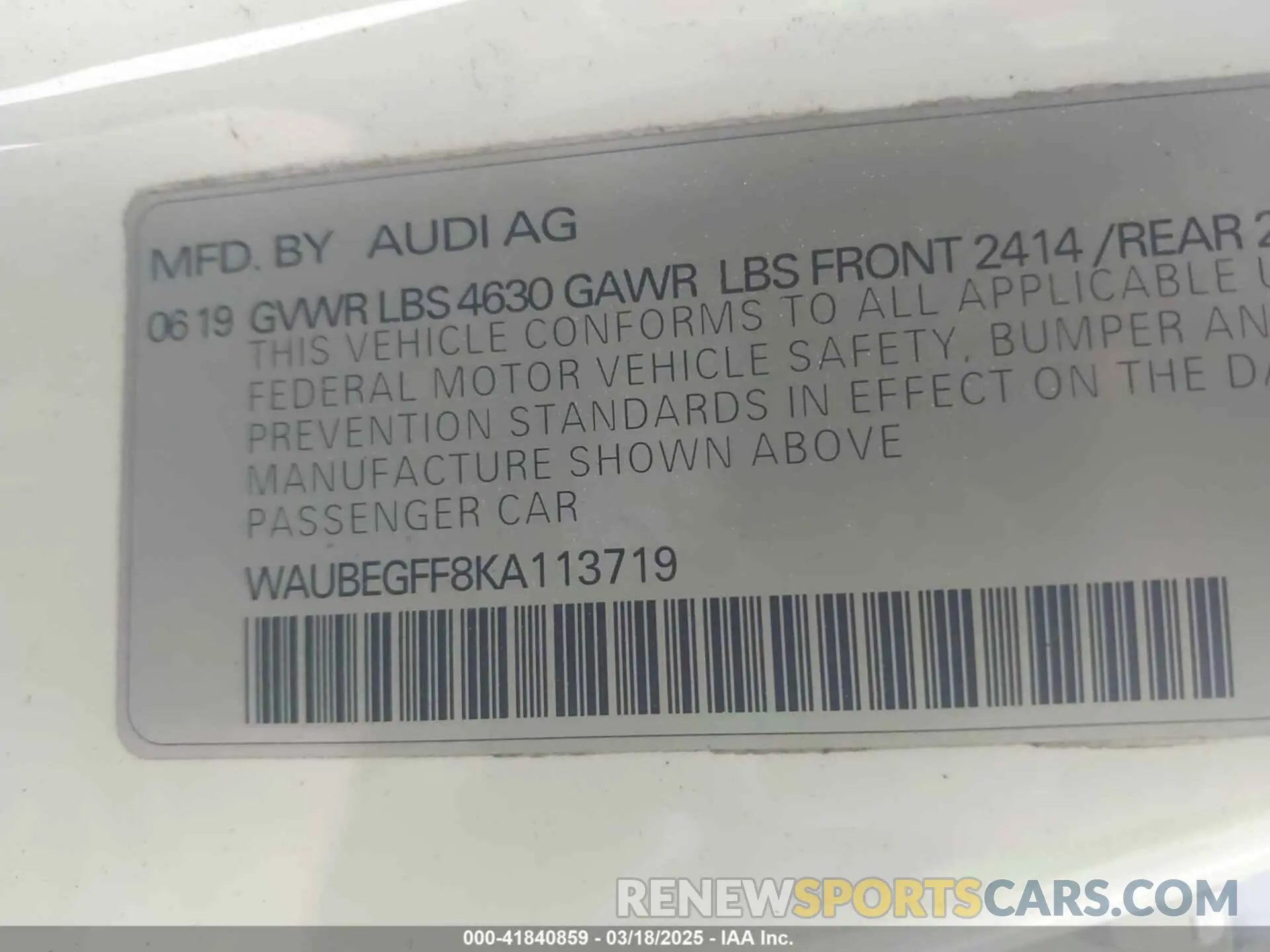 9 fotografías del automóvil dañado WAUBEGFF8KA113719 AUDI A3 2019