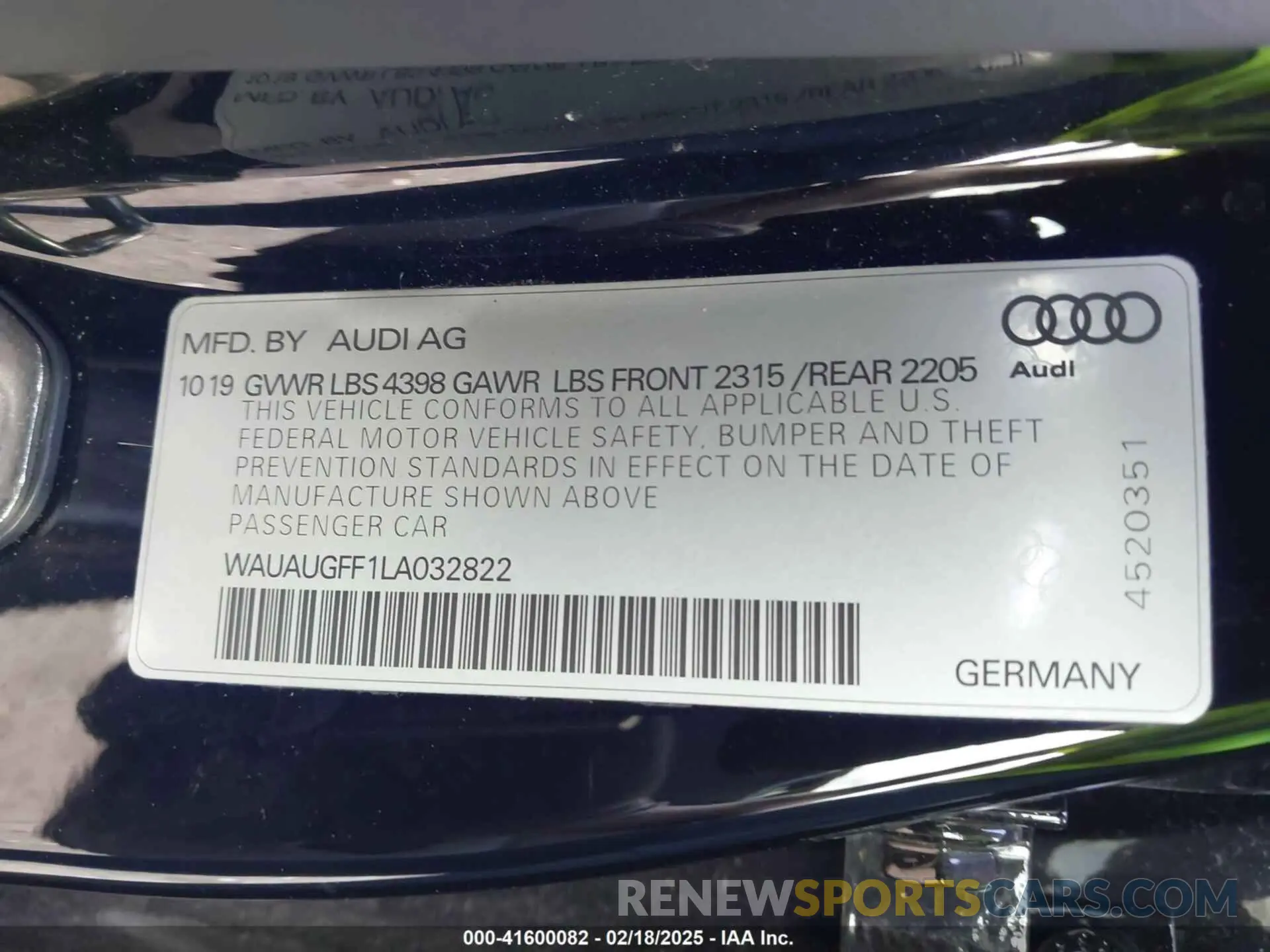 9 fotografías del automóvil dañado WAUAUGFF1LA032822 AUDI A3 2020