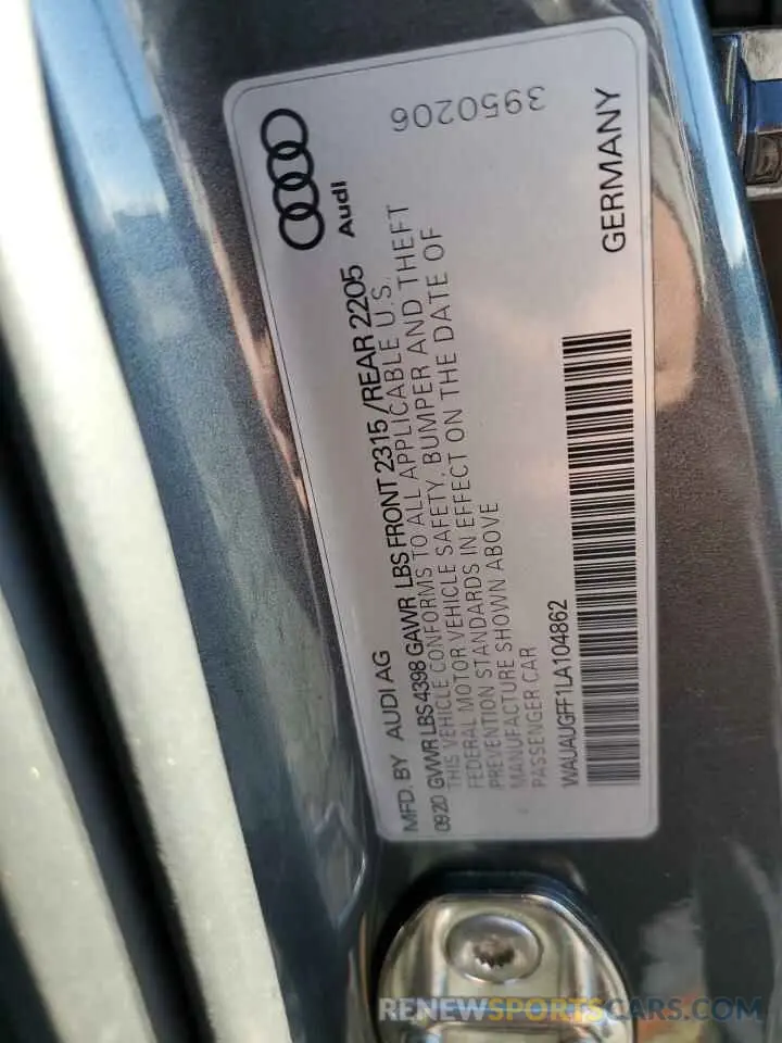 12 fotografías del automóvil dañado WAUAUGFF1LA104862 AUDI A3 2020