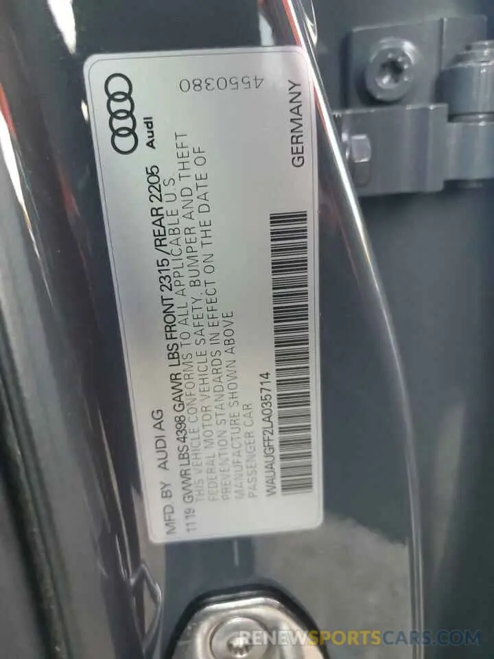 12 fotografías del automóvil dañado WAUAUGFF2LA035714 AUDI A3 2020