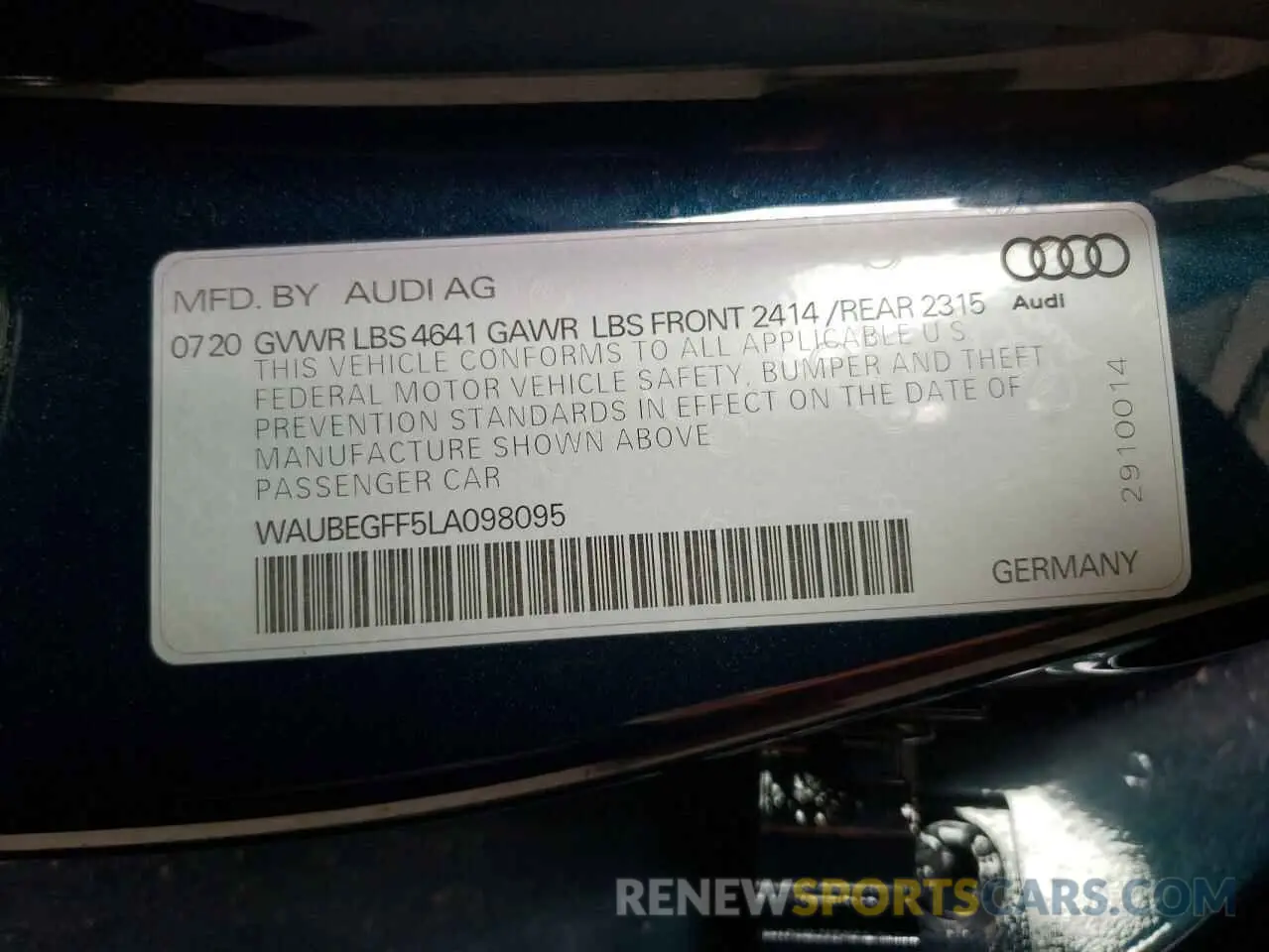 10 fotografías del automóvil dañado WAUBEGFF5LA098095 AUDI A3 2020