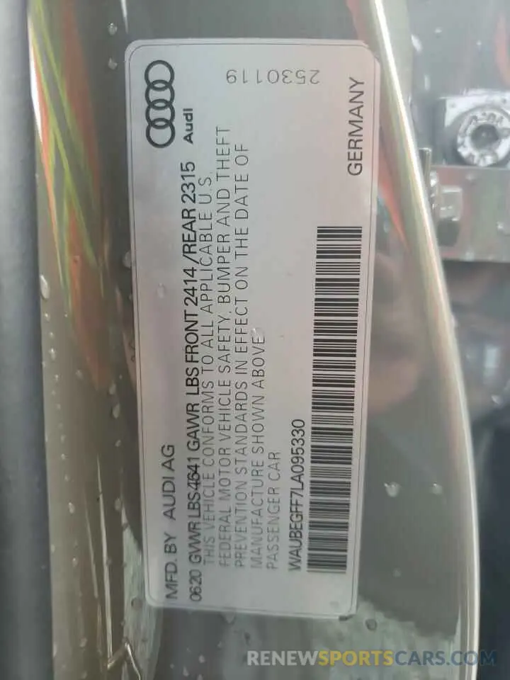 10 fotografías del automóvil dañado WAUBEGFF7LA095330 AUDI A3 2020