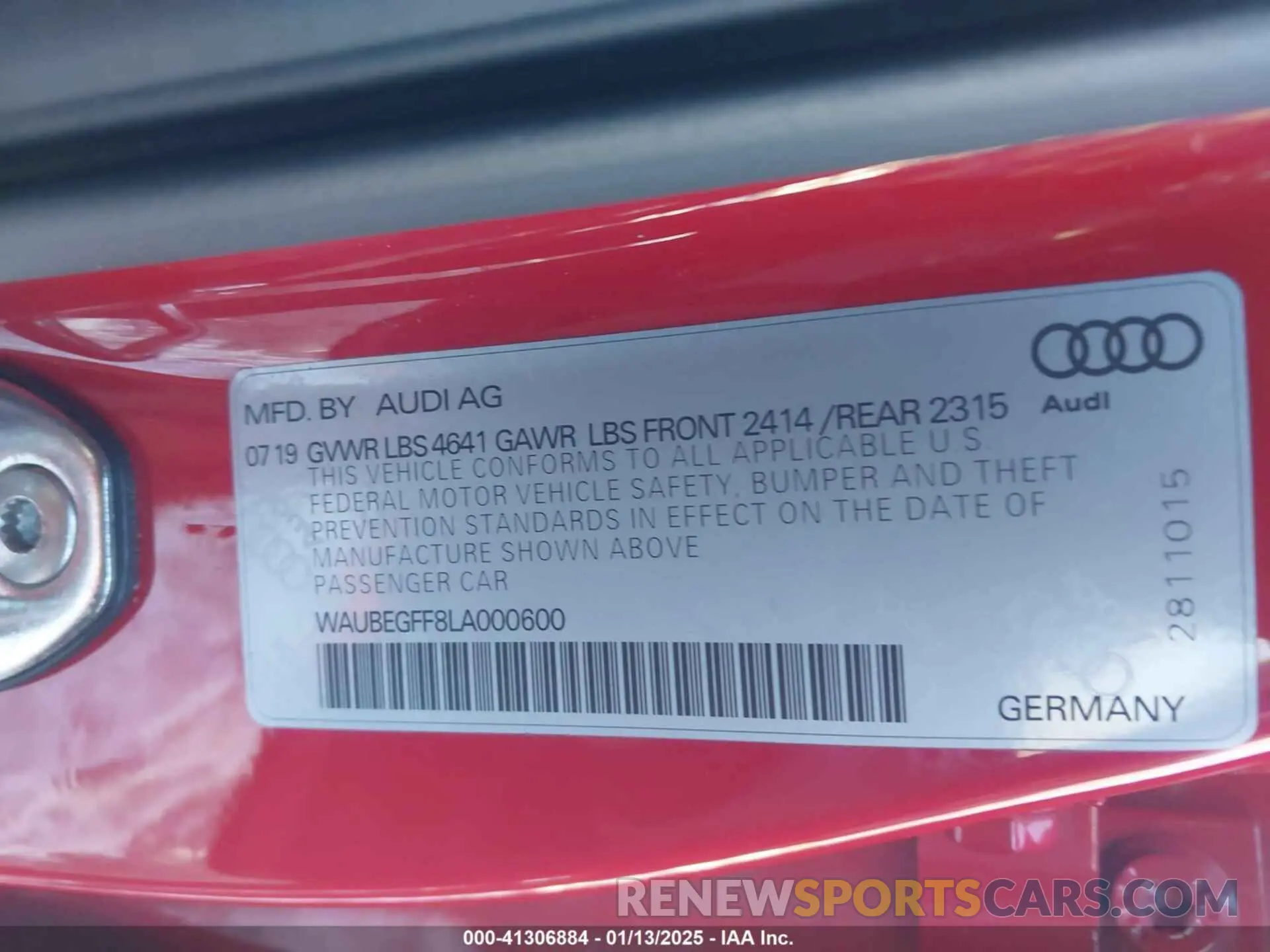 9 fotografías del automóvil dañado WAUBEGFF8LA000600 AUDI A3 2020