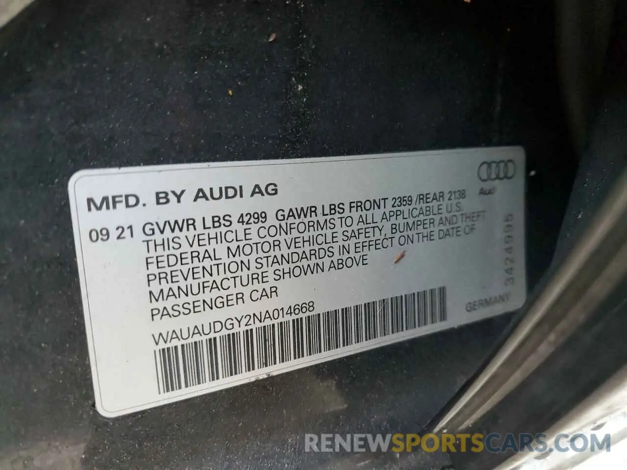 13 fotografías del automóvil dañado WAUAUDGY2NA014668 AUDI A3 2022