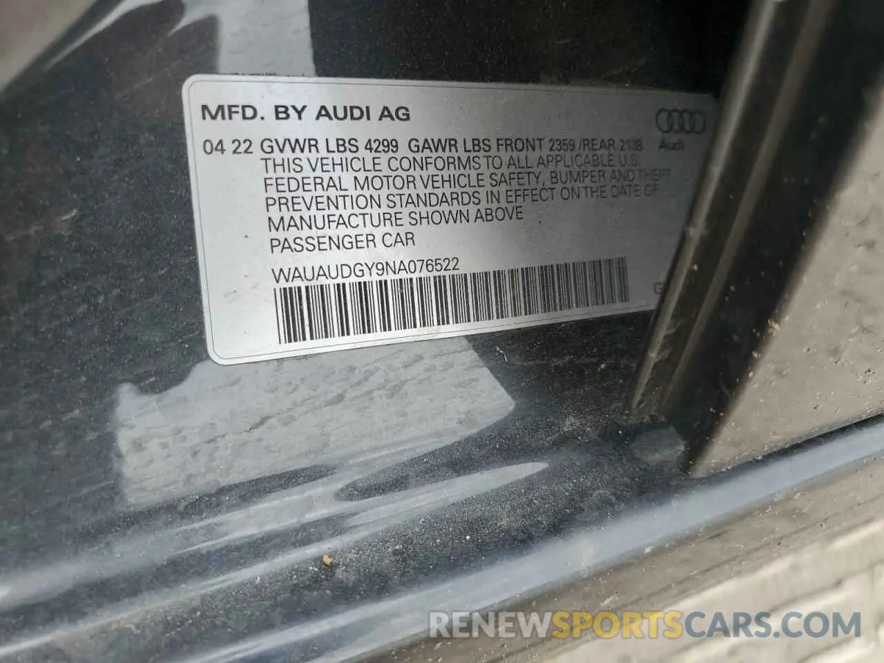 12 fotografías del automóvil dañado WAUAUDGY9NA076522 AUDI A3 2022