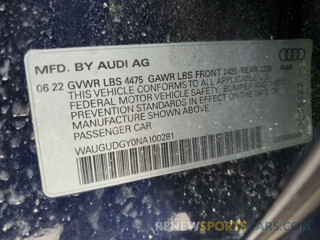 13 fotografías del automóvil dañado WAUGUDGY0NA100281 AUDI A3 2022