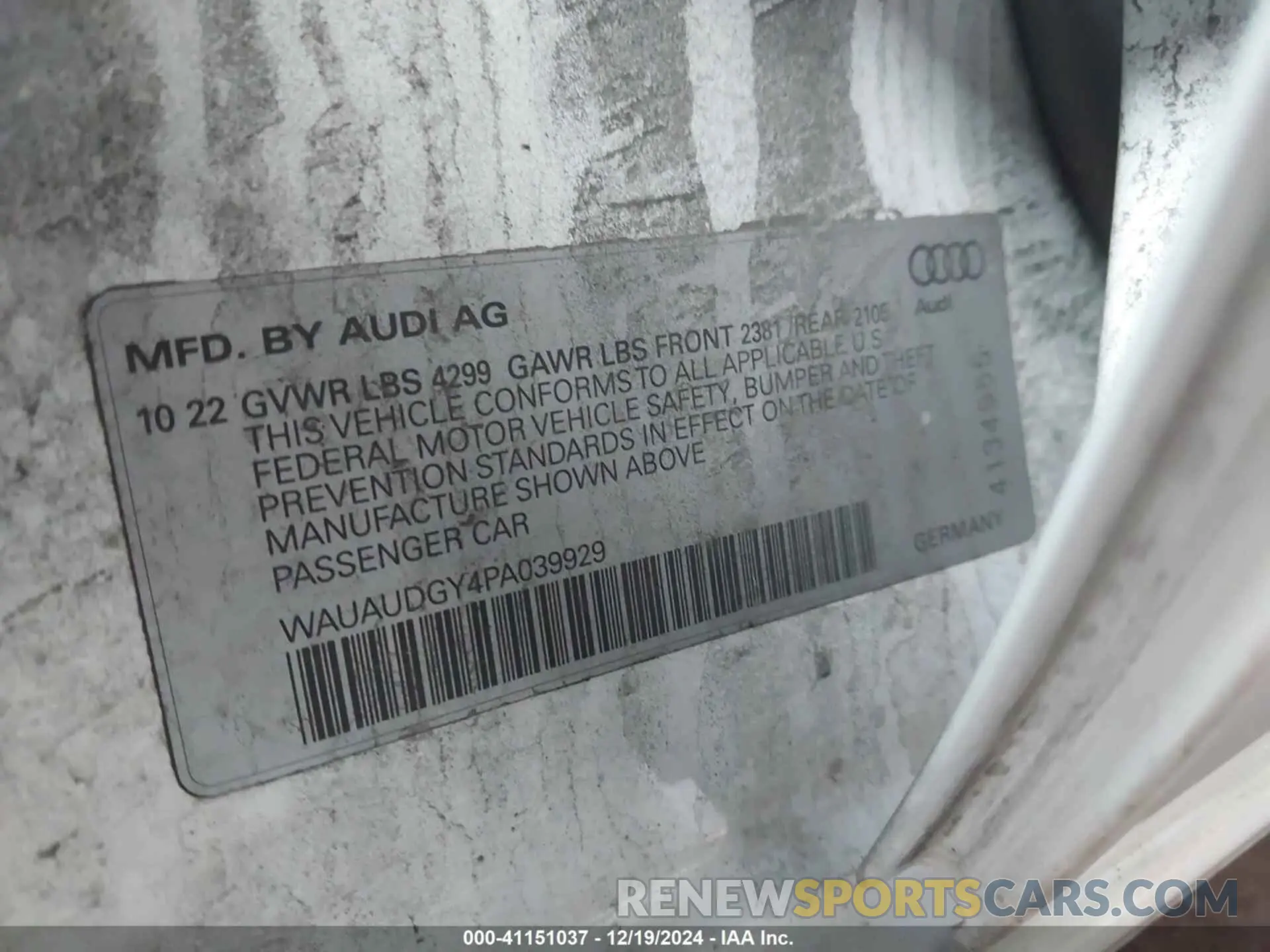 9 fotografías del automóvil dañado WAUAUDGY4PA039929 AUDI A3 2023