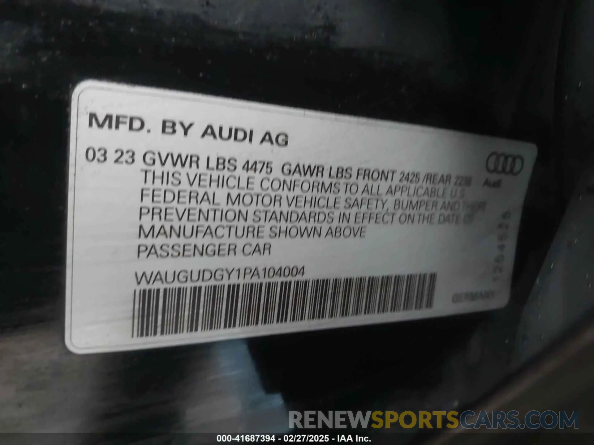 9 fotografías del automóvil dañado WAUGUDGY1PA104004 AUDI A3 2023
