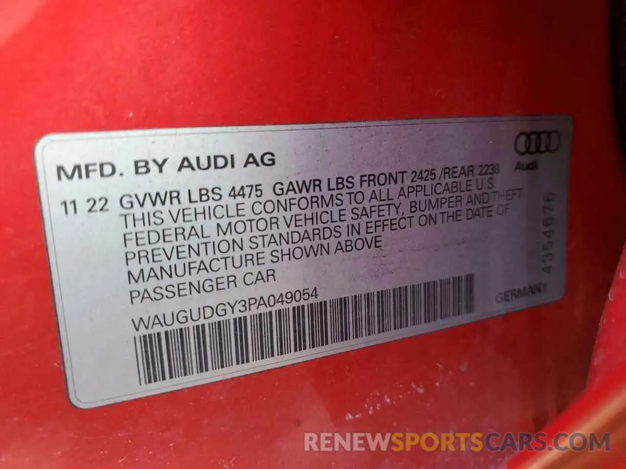 12 fotografías del automóvil dañado WAUGUDGY3PA049054 AUDI A3 2023