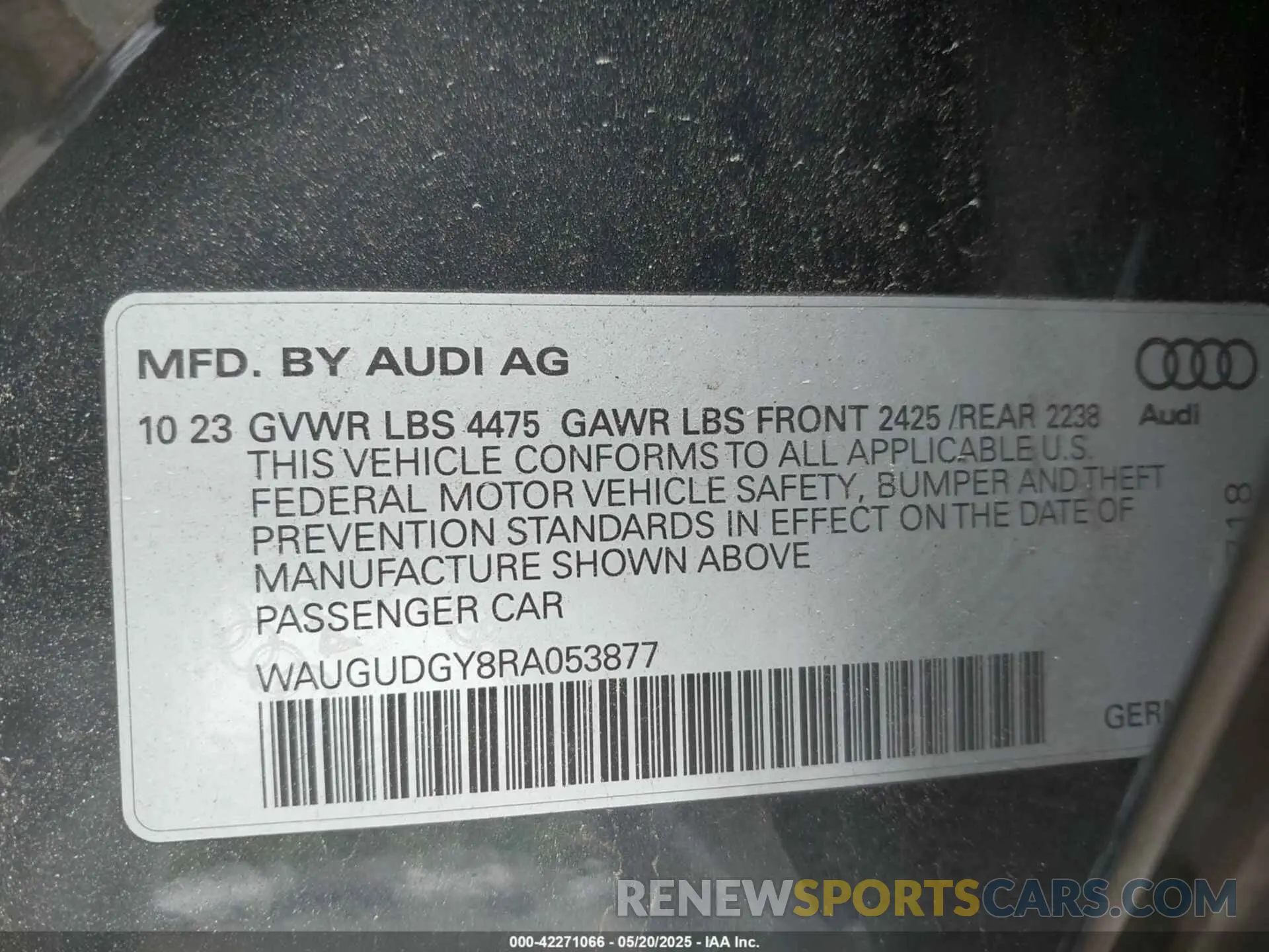 9 fotografías del automóvil dañado WAUGUDGY8RA053877 AUDI A3 2024