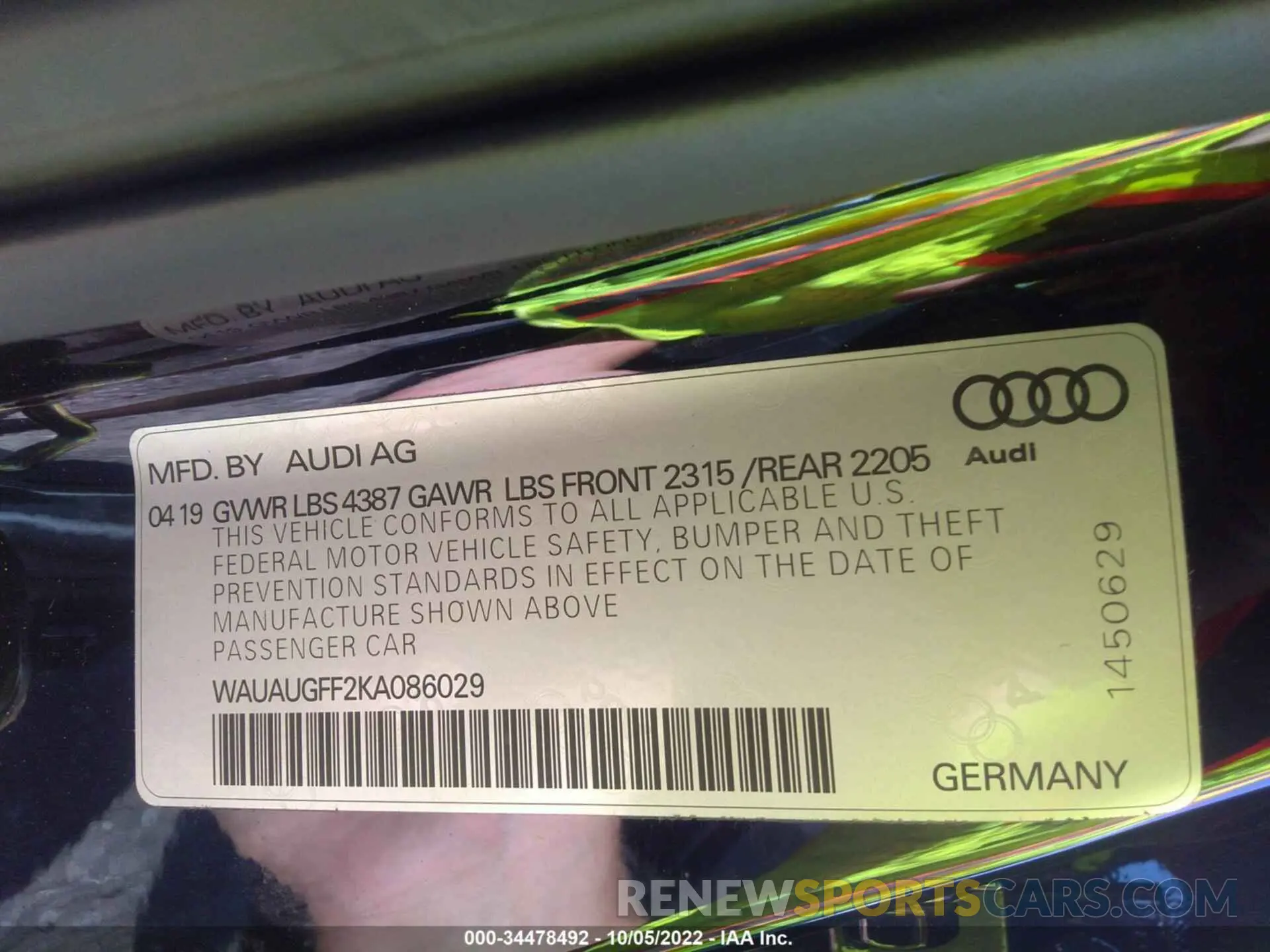 9 fotografías del automóvil dañado WAUAUGFF2KA086029 AUDI A3 SEDAN 2019