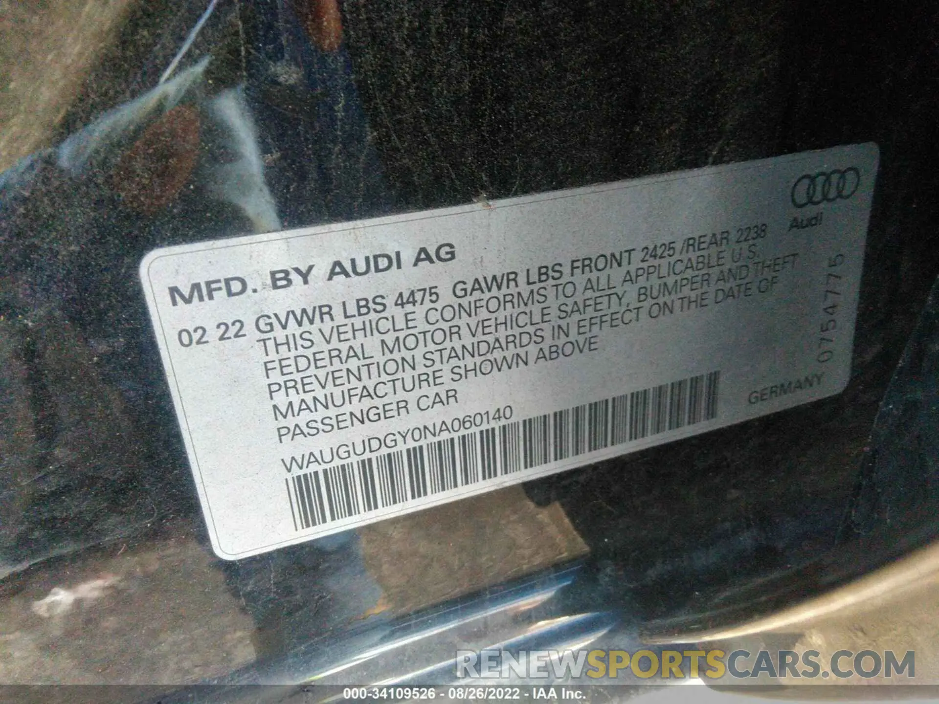 9 fotografías del automóvil dañado WAUGUDGY0NA060140 AUDI A3 SEDAN 2022