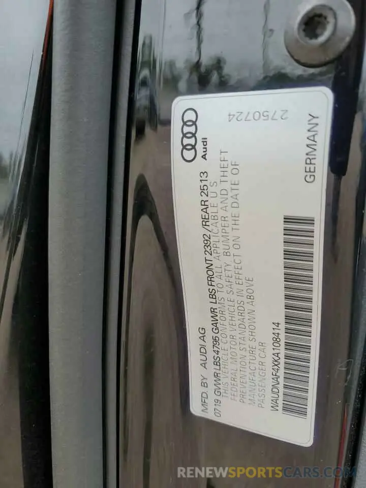 12 fotografías del automóvil dañado WAUDNAF4XKA108414 AUDI A4 2019