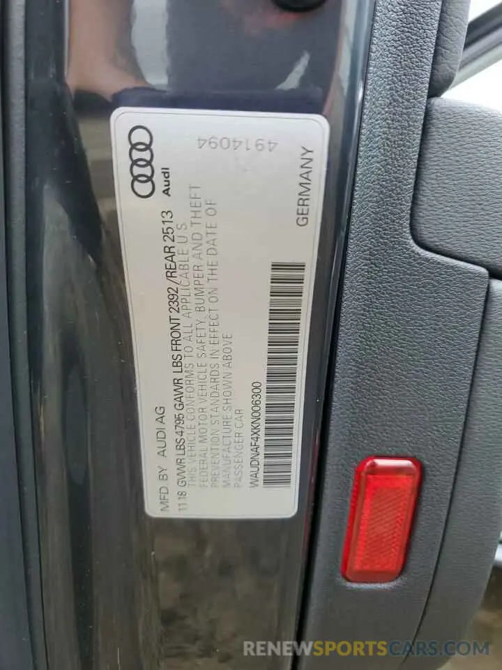 14 fotografías del automóvil dañado WAUDNAF4XKN006300 AUDI A4 2019