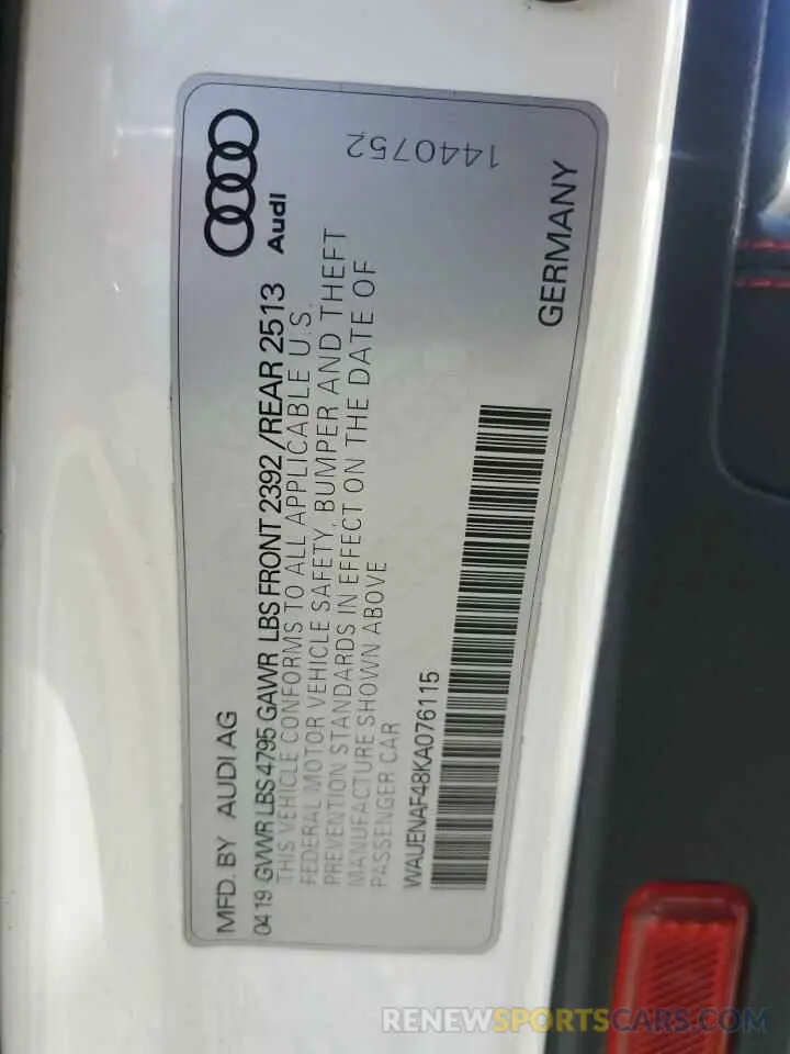 12 fotografías del automóvil dañado WAUENAF48KA076115 AUDI A4 2019