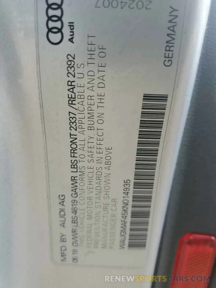 12 fotografías del automóvil dañado WAUGMAF45KN014935 AUDI A4 2019