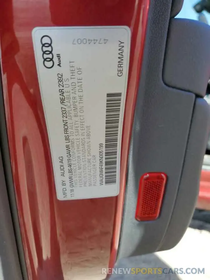 13 fotografías del automóvil dañado WAUGMAF49KN005199 AUDI A4 2019
