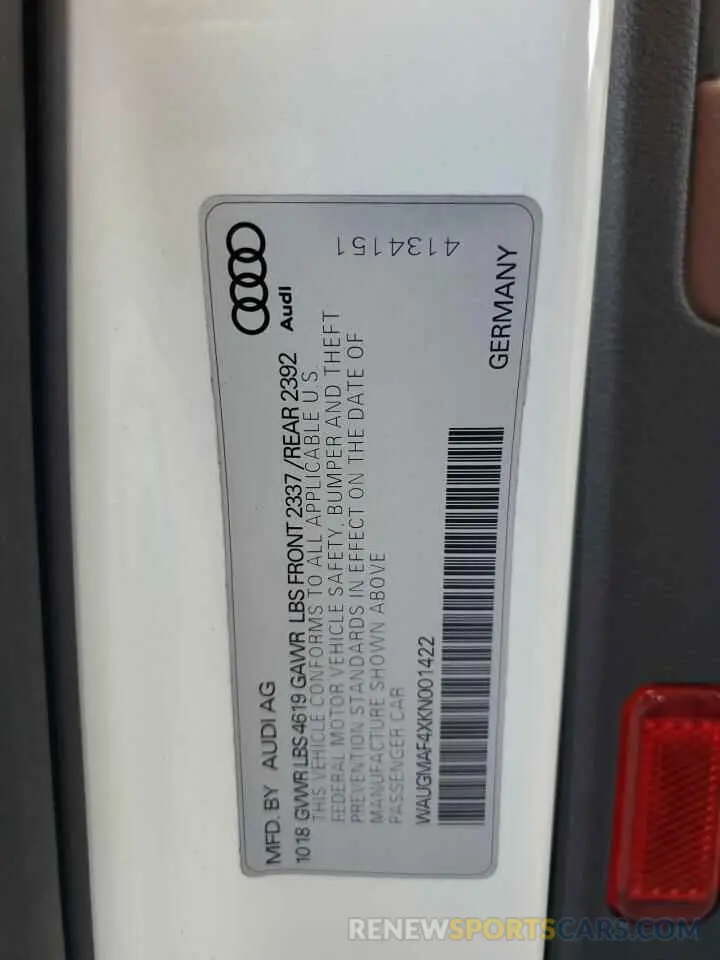 12 fotografías del automóvil dañado WAUGMAF4XKN001422 AUDI A4 2019