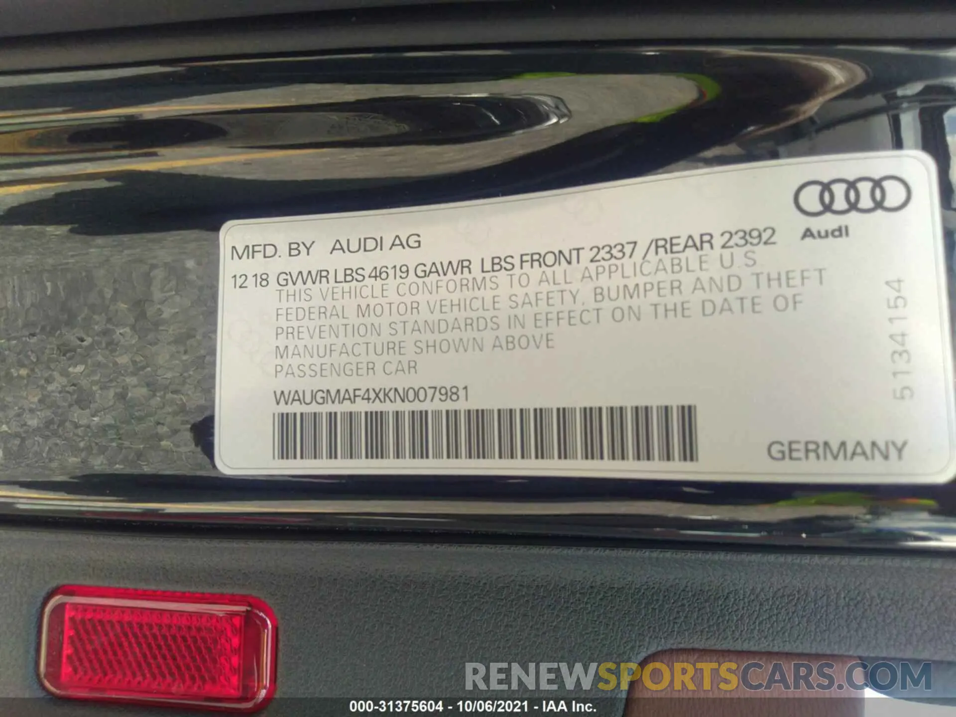 9 fotografías del automóvil dañado WAUGMAF4XKN007981 AUDI A4 2019