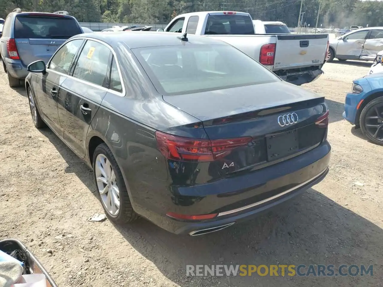 3 fotografías del automóvil dañado WAUHMAF42KN004884 AUDI A4 2019