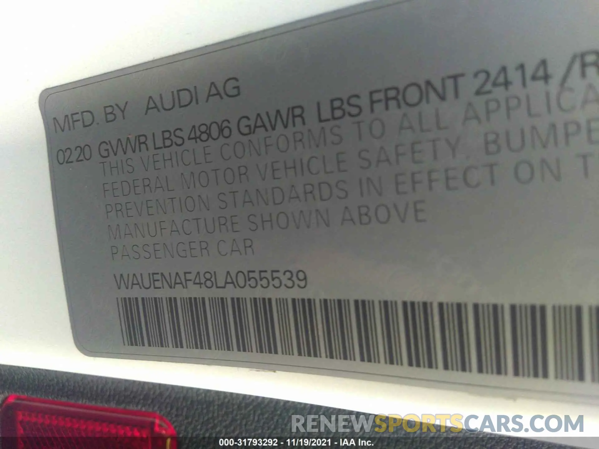 9 fotografías del automóvil dañado WAUENAF48LA055539 AUDI A4 2020