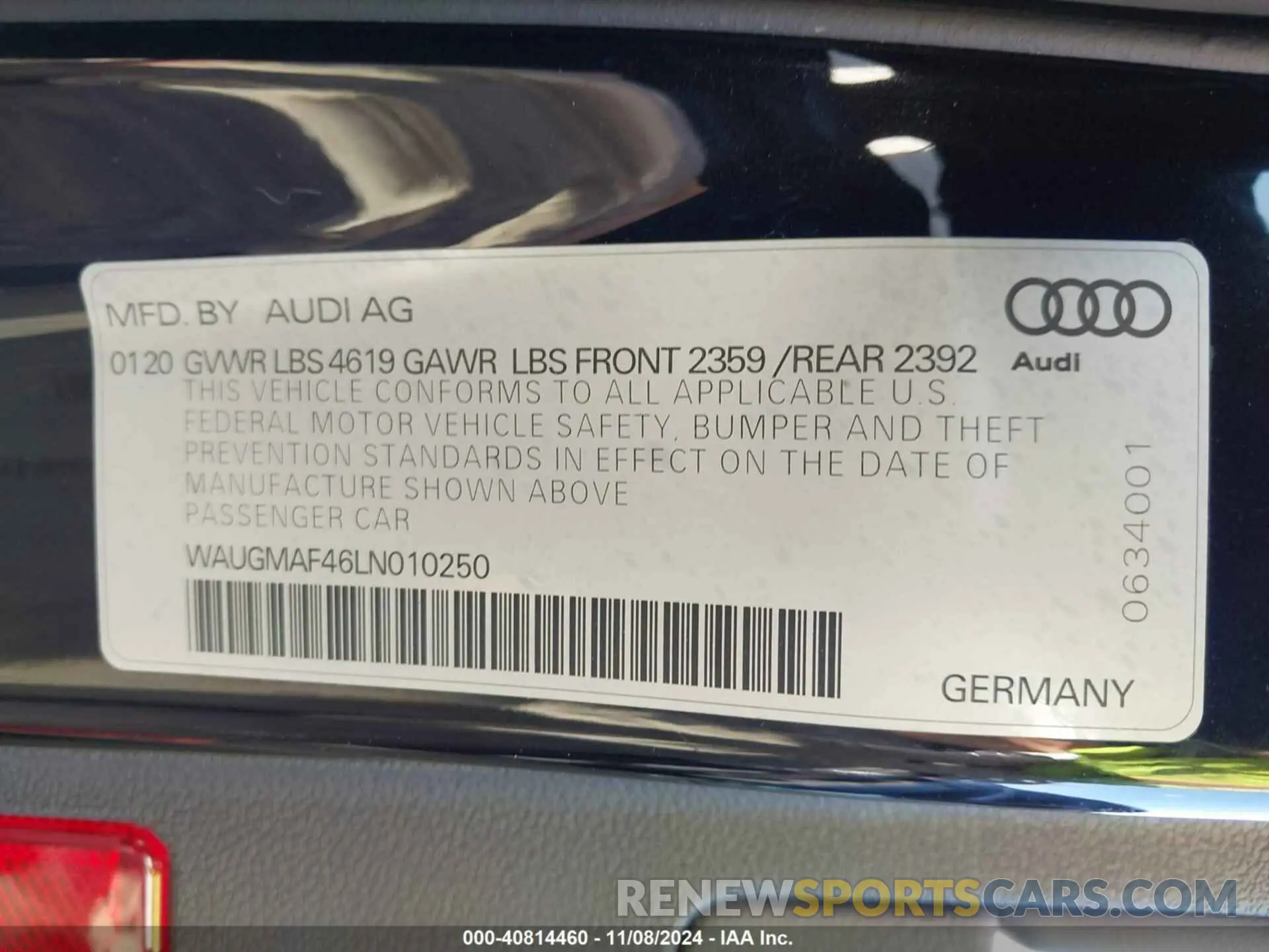 9 fotografías del automóvil dañado WAUGMAF46LN010250 AUDI A4 2020