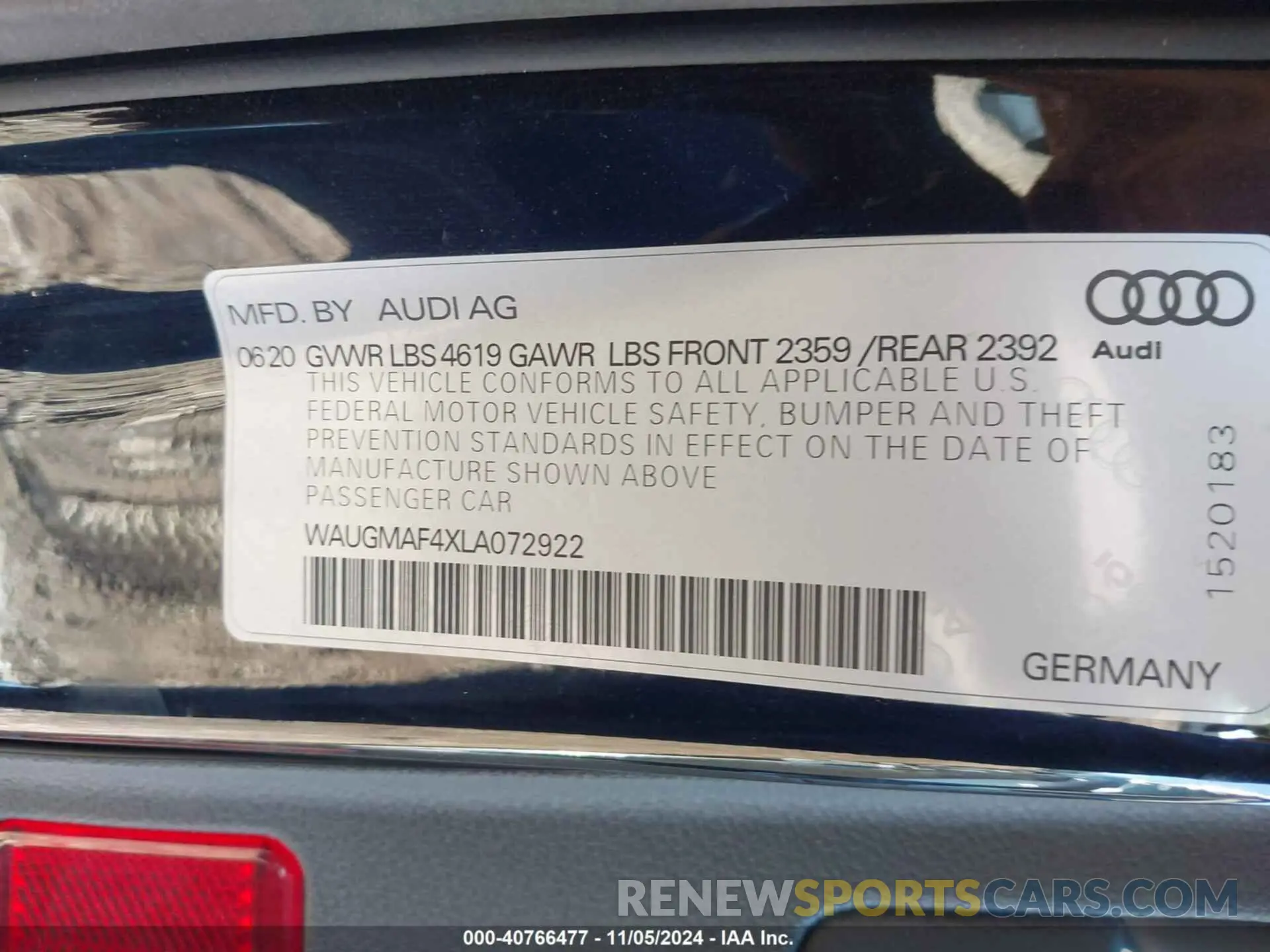 8 fotografías del automóvil dañado WAUGMAF4XLA072922 AUDI A4 2020
