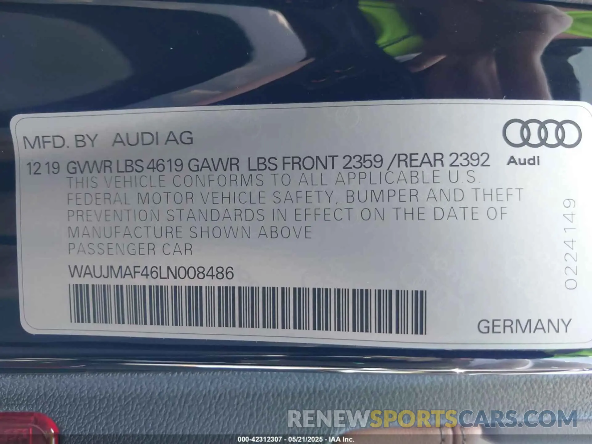 9 fotografías del automóvil dañado WAUJMAF46LN008486 AUDI A4 2020