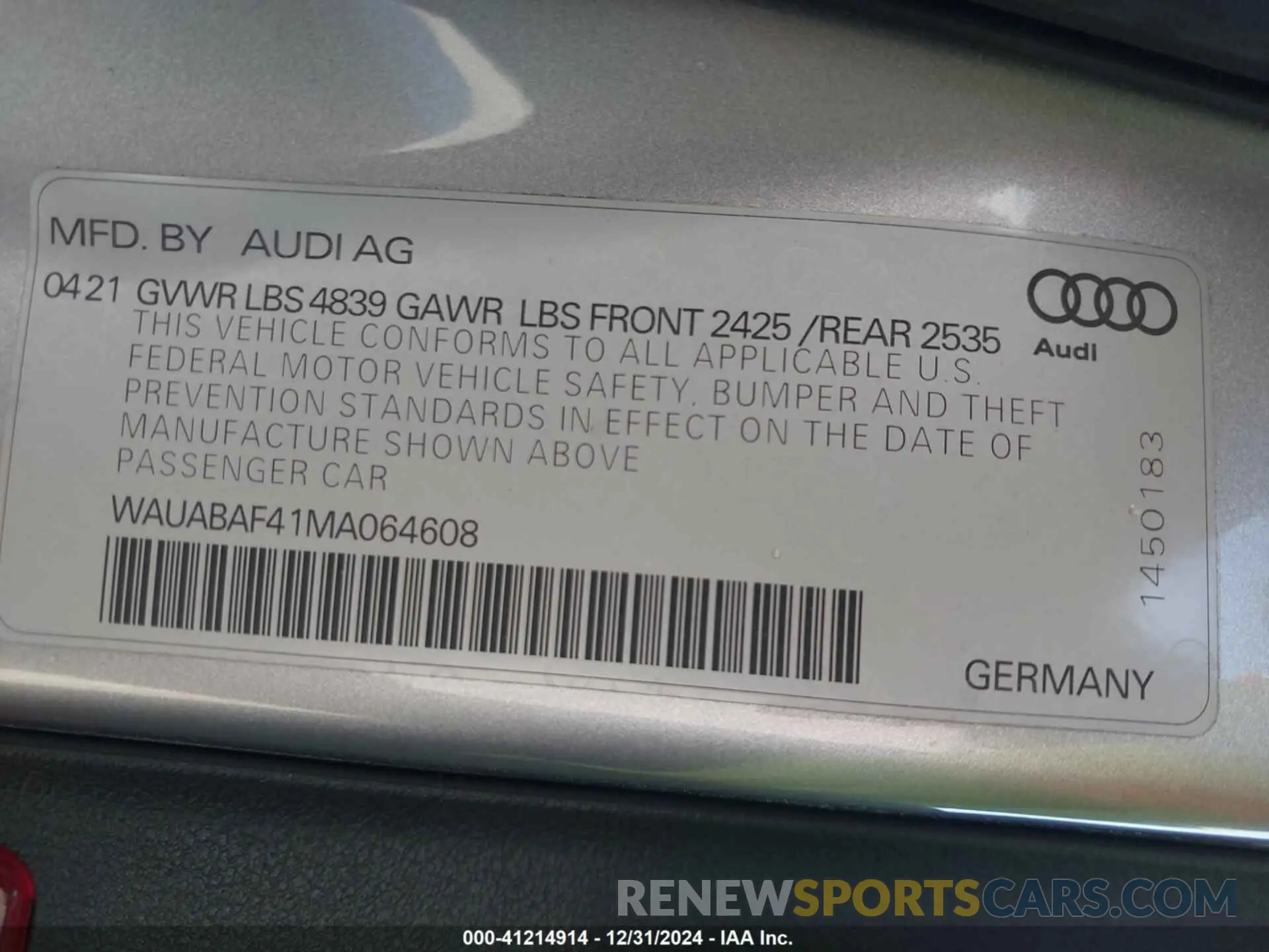 9 fotografías del automóvil dañado WAUABAF41MA064608 AUDI A4 2021