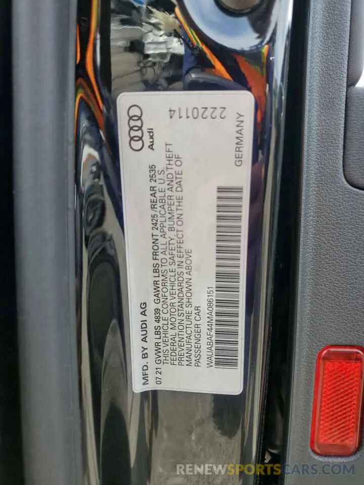 12 fotografías del automóvil dañado WAUABAF44MA086151 AUDI A4 2021